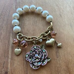 Betsey Johnson Pearl & Pink Rose Bracelet
